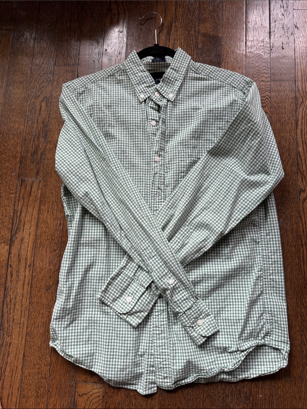 J. Crew Factory Light Green and White Gingham Button-Down Shirt